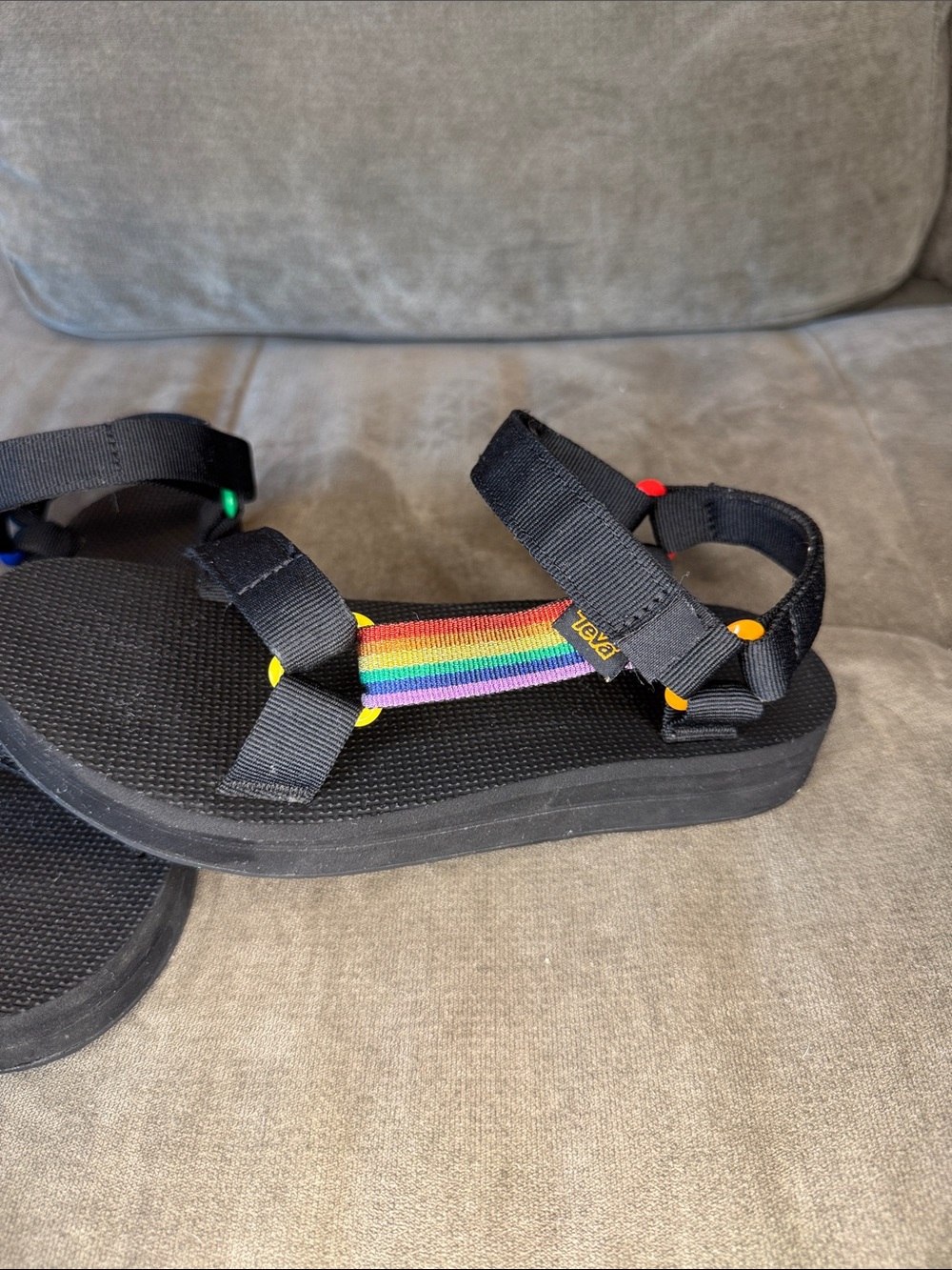 Teva Midform Universal Black Sandals with Metallic Rainbow Strap and - Picture 4 of 10